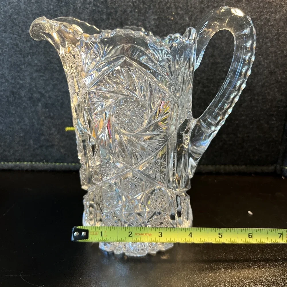 Vintage EAPG 1913 US Glass Art Cut Line Whirling Star Pitcher 7.75